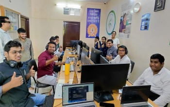 Visually impaired persons under-going digital literacy training